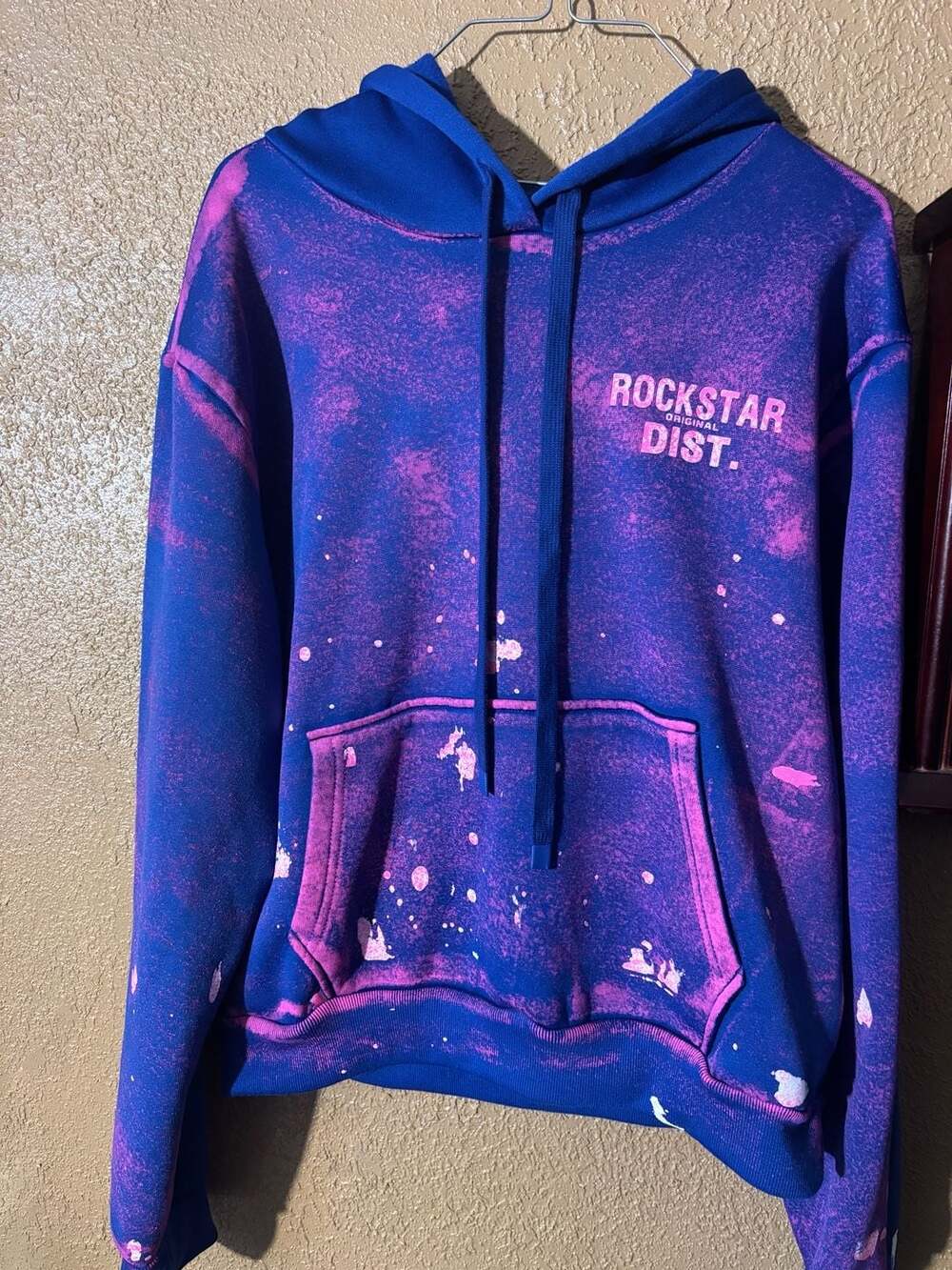 Rockstar Original Dist. Bleach Splatter Blue and Pink Hoodie